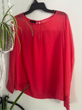 Metaphor Red Sheer Long-Sleeve Blouse